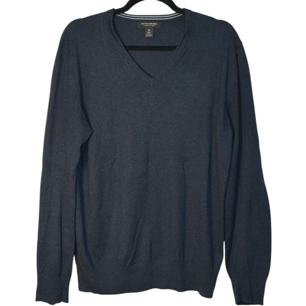 Banana Republic Luxury Blend V-Neck Sweater Navy Silk‎ Cashmere Long Sleeve M